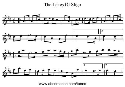 The Lakes Of Sligo - staff notation
