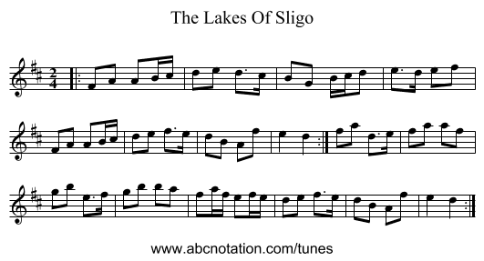 The Lakes Of Sligo - staff notation