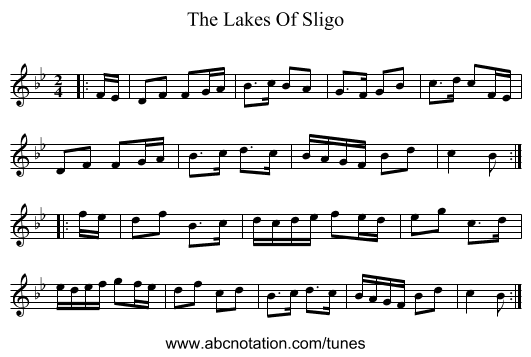 The Lakes Of Sligo - staff notation