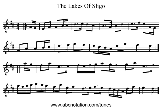 The Lakes Of Sligo - staff notation