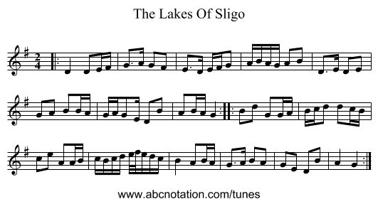 The Lakes Of Sligo - staff notation