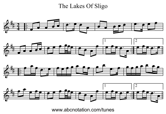 The Lakes Of Sligo - staff notation