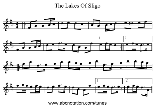 The Lakes Of Sligo - staff notation
