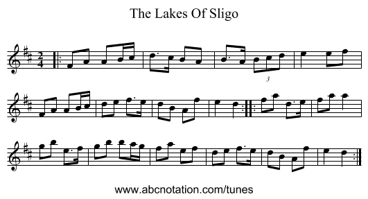 The Lakes Of Sligo - staff notation