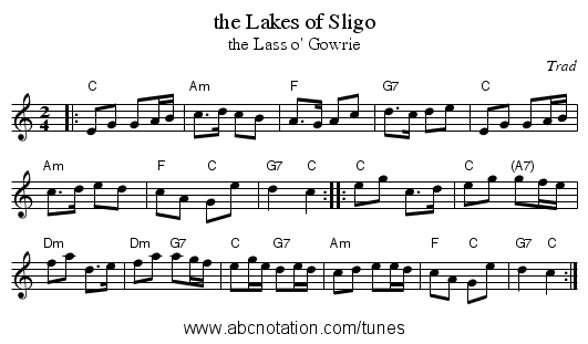 the Lakes of Sligo - staff notation