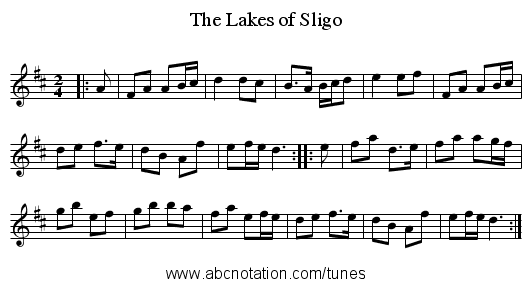 The Lakes of Sligo - staff notation