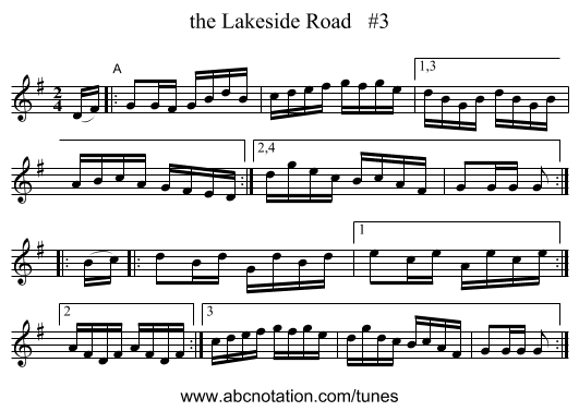 the Lakeside Road   #3 - staff notation