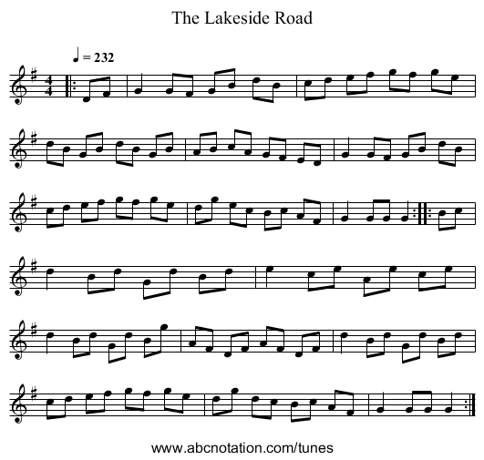 The Lakeside Road - staff notation