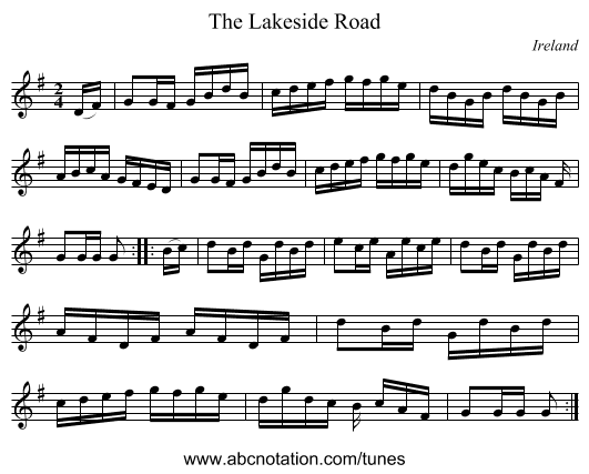 The Lakeside Road - staff notation