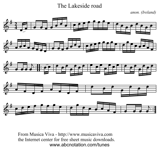 The Lakeside road - staff notation