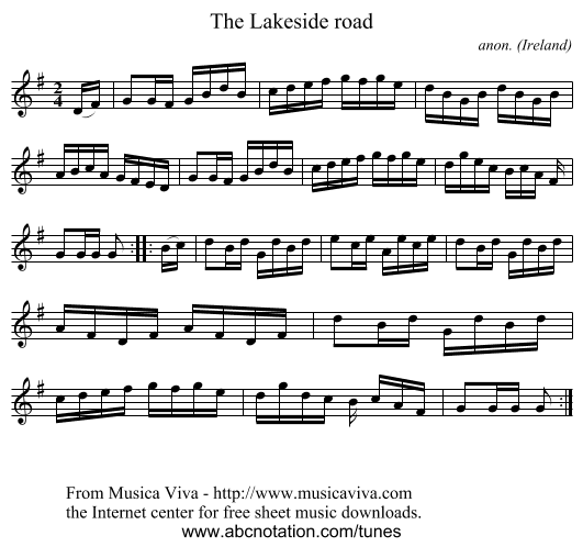The Lakeside road - staff notation