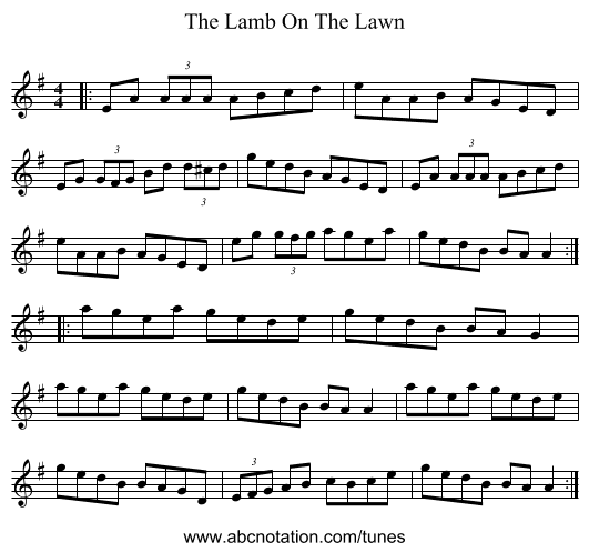 The Lamb On The Lawn - staff notation