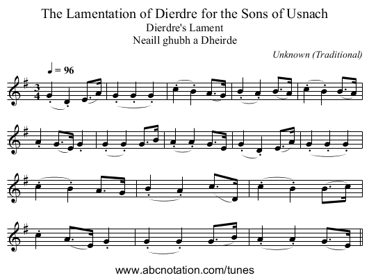 The Lamentation of Dierdre for the Sons of Usnach - staff notation