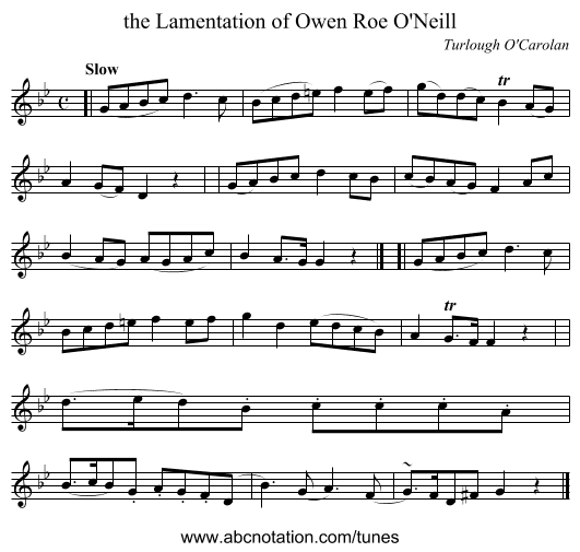 the Lamentation of Owen Roe O'Neill - staff notation
