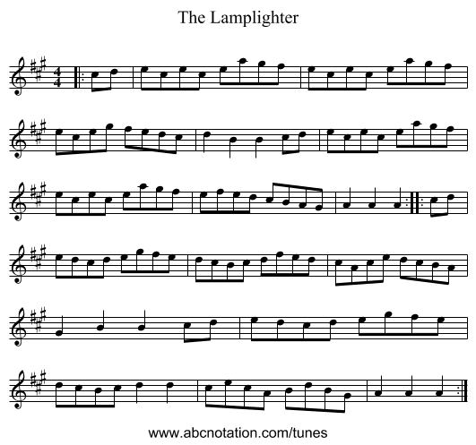 The Lamplighter - staff notation