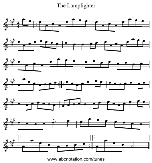 The Lamplighter - staff notation