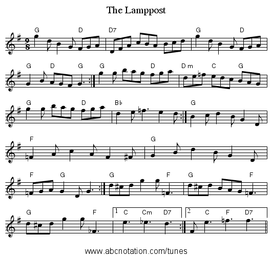 The Lamppost - staff notation