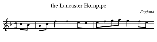 the Lancaster Hornpipe - staff notation