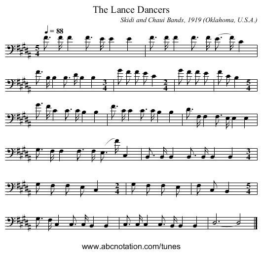 The Lance Dancers - staff notation
