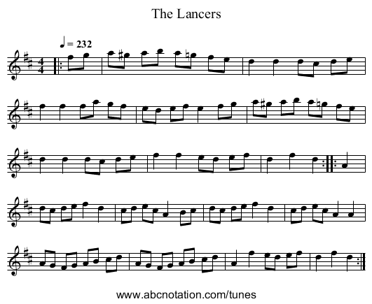 The Lancers - staff notation