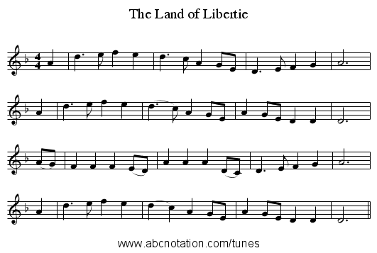 The Land of Libertie - staff notation