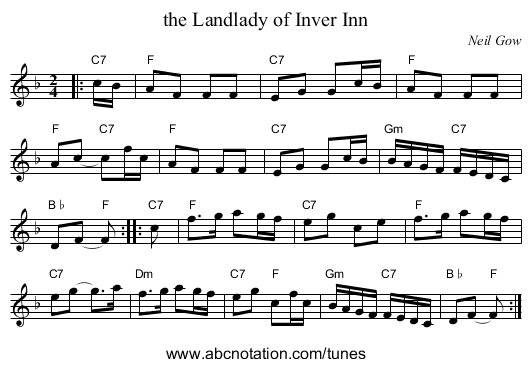 the Landlady of Inver Inn - staff notation