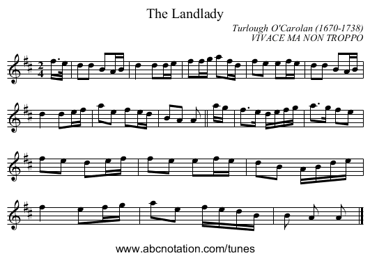 The Landlady - staff notation