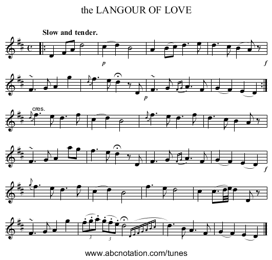 the LANGOUR OF LOVE - staff notation