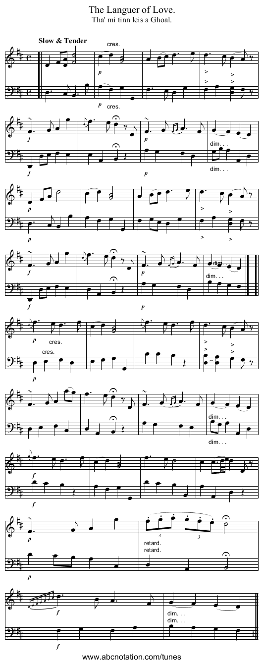The Languer of Love. - staff notation