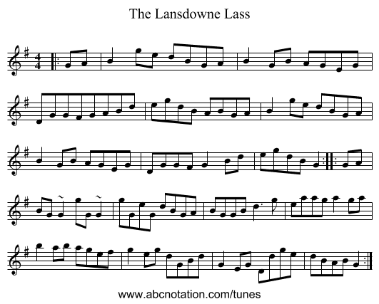 The Lansdowne Lass - staff notation