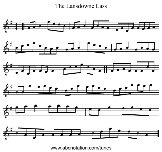 The Lansdowne Lass - staff notation