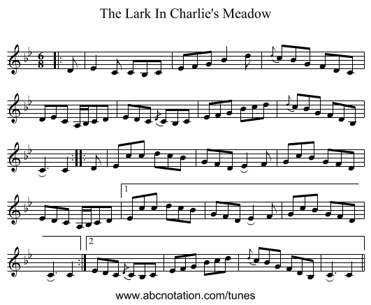 The Lark In Charlie's Meadow - staff notation