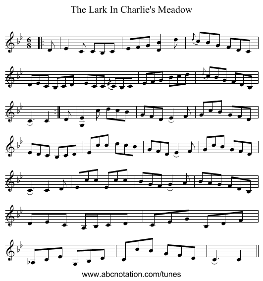 The Lark In Charlie's Meadow - staff notation