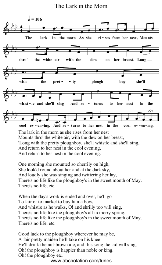 The Lark in the Morn - staff notation