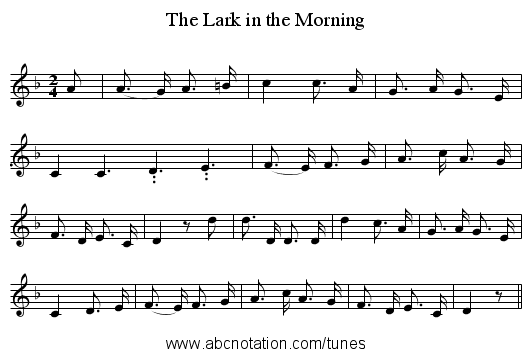 The Lark in the Morning - staff notation