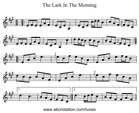 The Lark In The Morning - staff notation