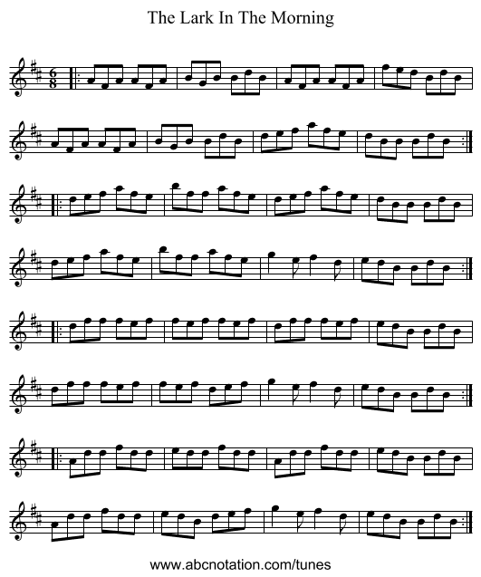 The Lark In The Morning - staff notation