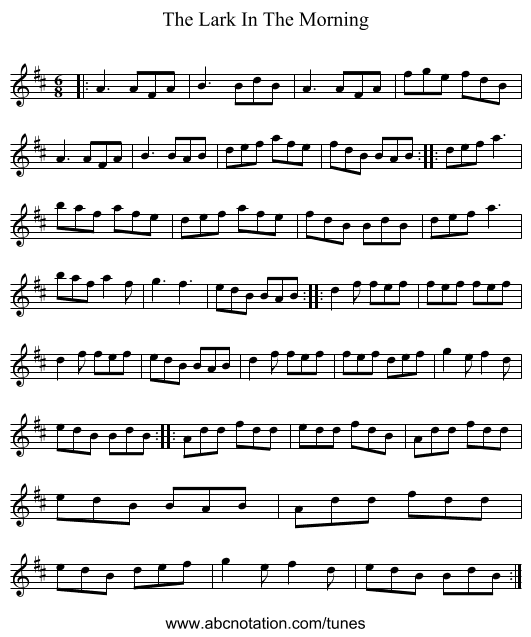 The Lark In The Morning - staff notation