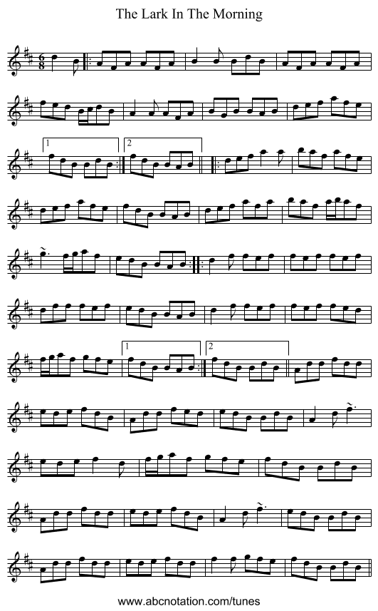 The Lark In The Morning - staff notation