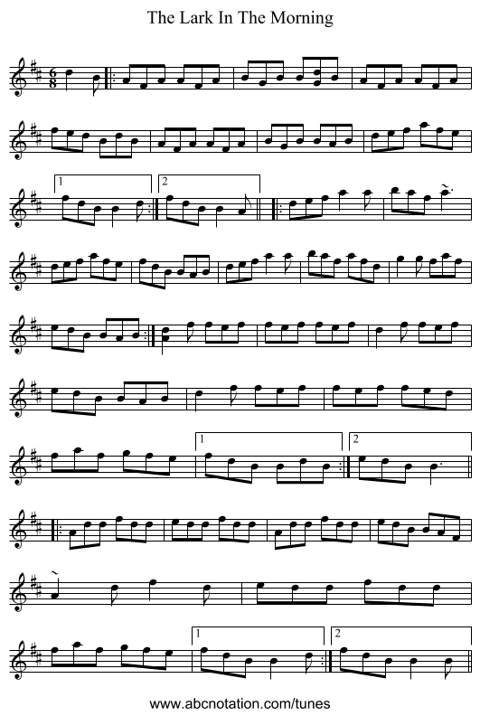 The Lark In The Morning - staff notation
