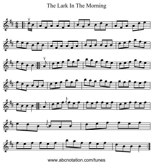 The Lark In The Morning - staff notation