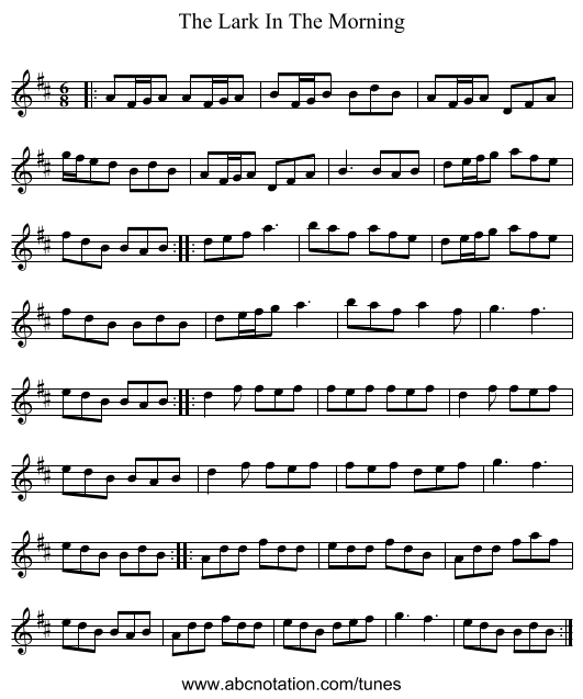 The Lark In The Morning - staff notation