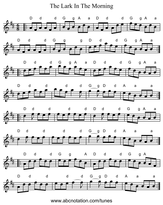 The Lark In The Morning - staff notation