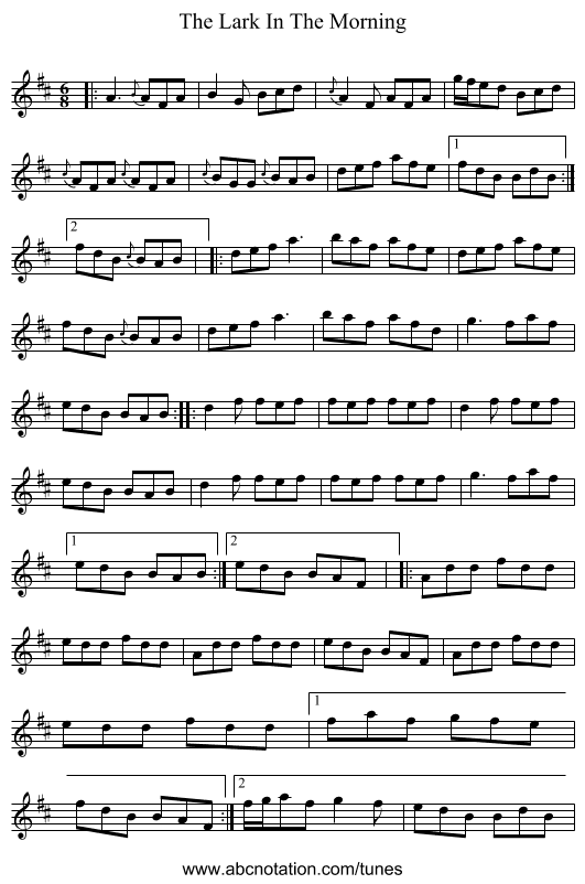 The Lark In The Morning - staff notation