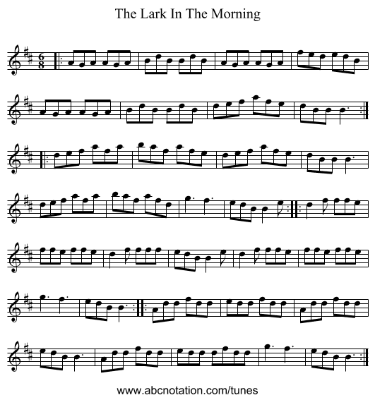 The Lark In The Morning - staff notation