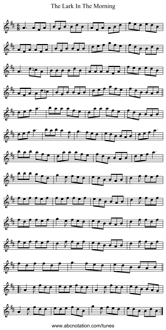 The Lark In The Morning - staff notation
