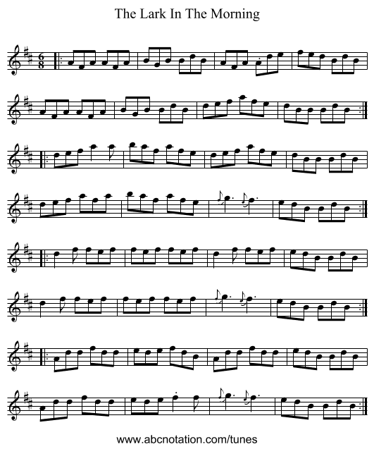 The Lark In The Morning - staff notation