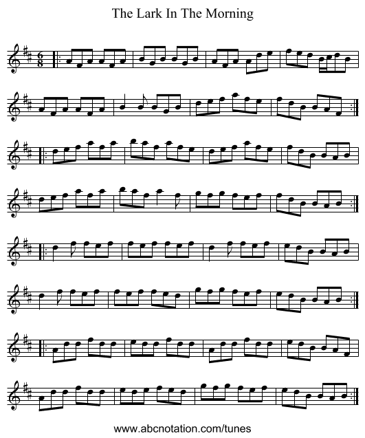 The Lark In The Morning - staff notation