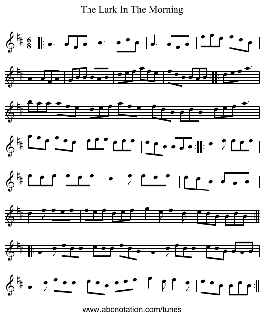 The Lark In The Morning - staff notation