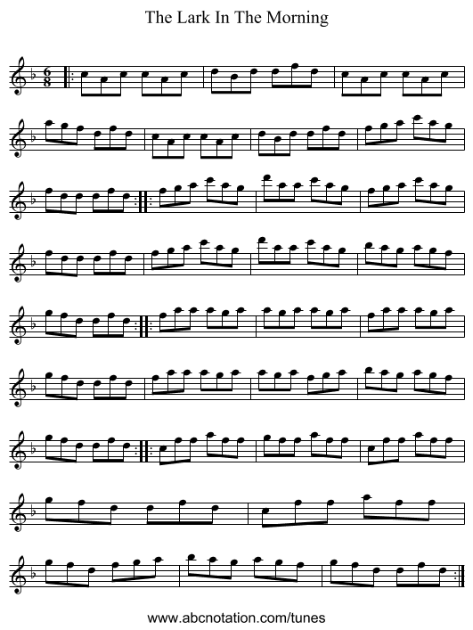 The Lark In The Morning - staff notation